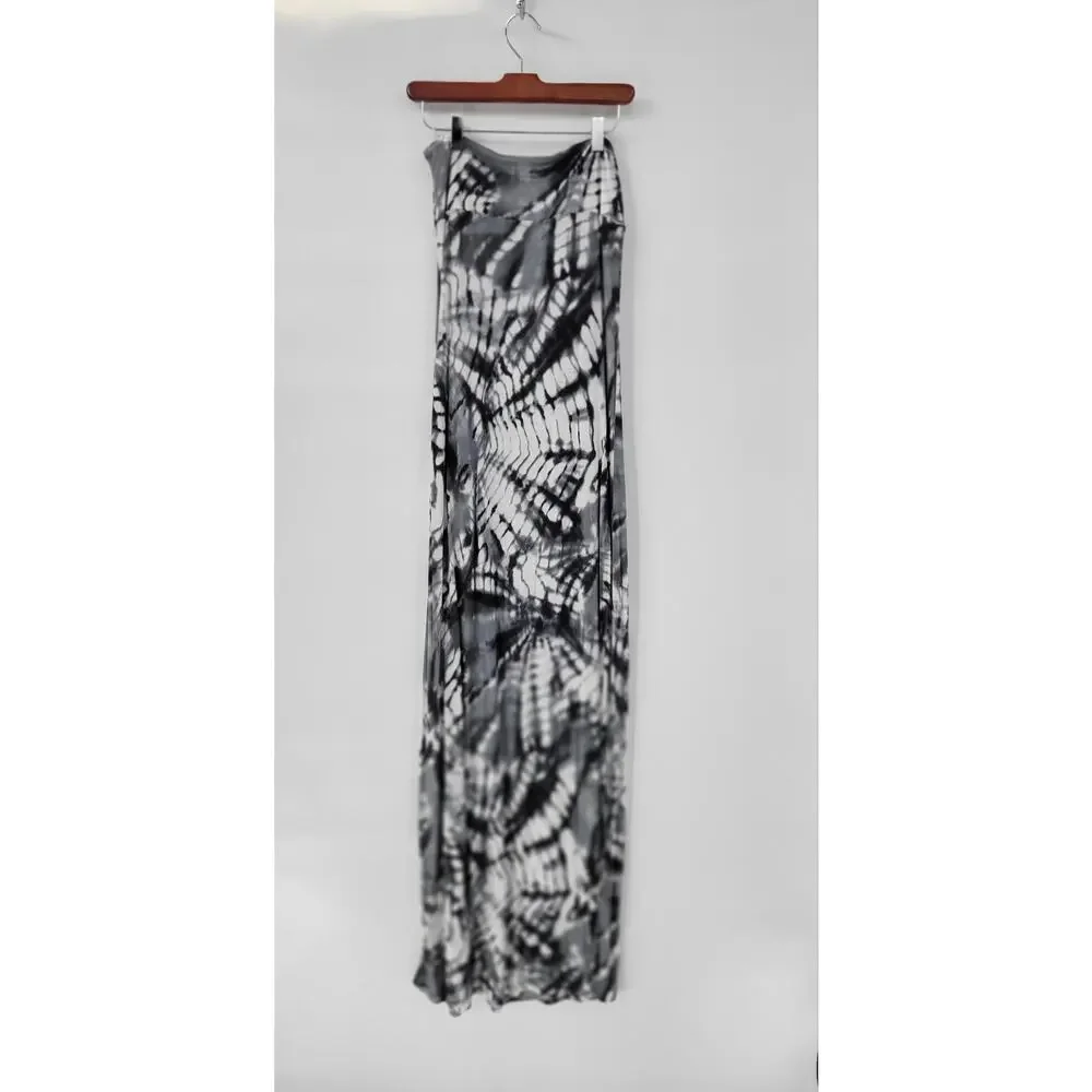 Hula Honey Womens Dress Medium Gray White Tie Dye Strapless Maxi Summer Beach - Picture 2 of 12